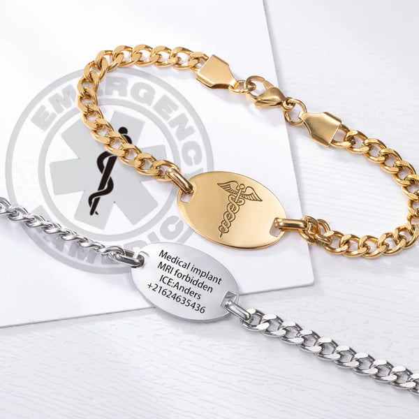 Custom Medical Alert ID Bracelet, Personalized Engraved Medical ID Jewelry, Emergency Bracelet for Men Women