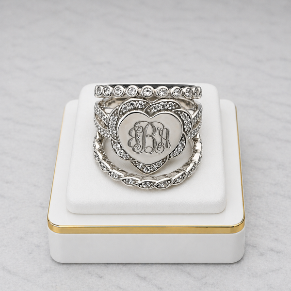 Personalized Heart Monogram Ring – Stackable Sterling Silver Initial Ring