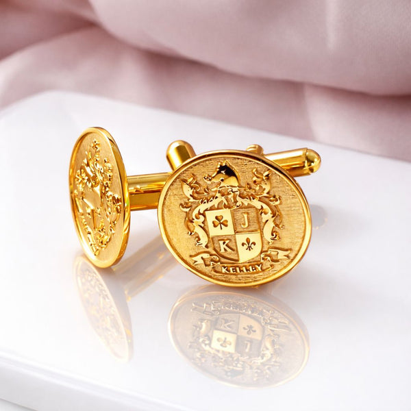 Personalized Family Crest Cufflinks | Coat of Arms & Logo Engraved Gift