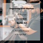 Font options available for personalised engraving on barber scissors and comb