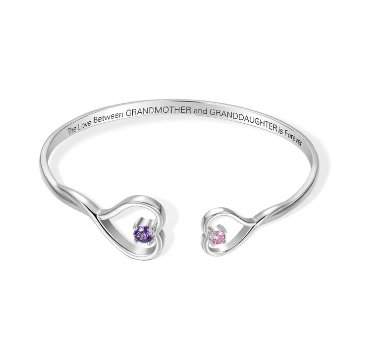 Personalized Grandma & Granddaughter Heart Bracelet - Custom Birthstone Jewelry, Ideal Christmas & Birthday Gift, Symbol of Eternal Love