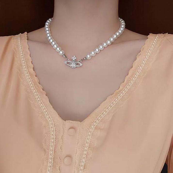 Saturn Pearl Choker Necklace - Elegant Gift for Birthday, Mother's Day, Valentine's, Christmas for Mom, Grandma, or Her