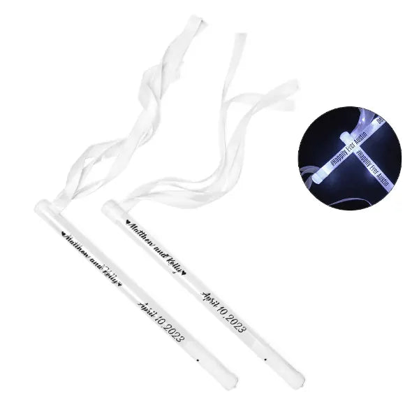 Custom LED Wedding Ribbon Wands - Personalized Light-Up Party Favors for Weddings, Events, and Photoshoots - Belbren