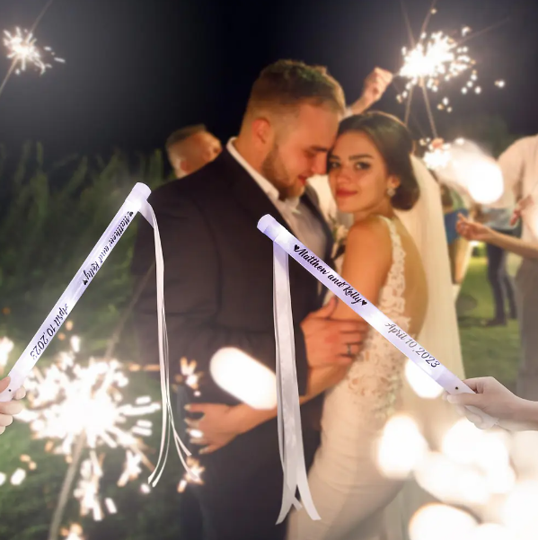 Custom LED Wedding Ribbon Wands - Personalized Light-Up Party Favors for Weddings, Events, and Photoshoots