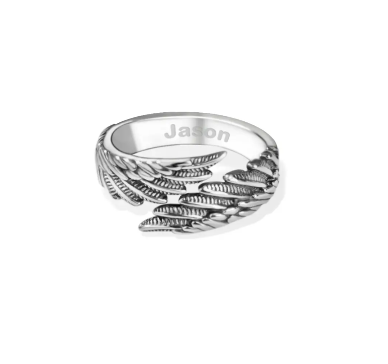 Adjustable 925 Sterling Silver Guardian Angel Wings Ring - Personalized Unisex Memorial Jewelry, Ideal Gift for Men and Women