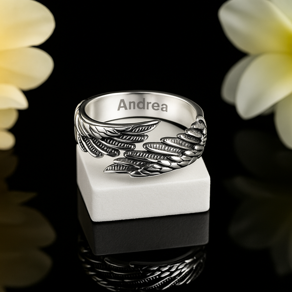 Personalized Angel Wings Ring for Men and Women – Custom Engraved Memorial Gift