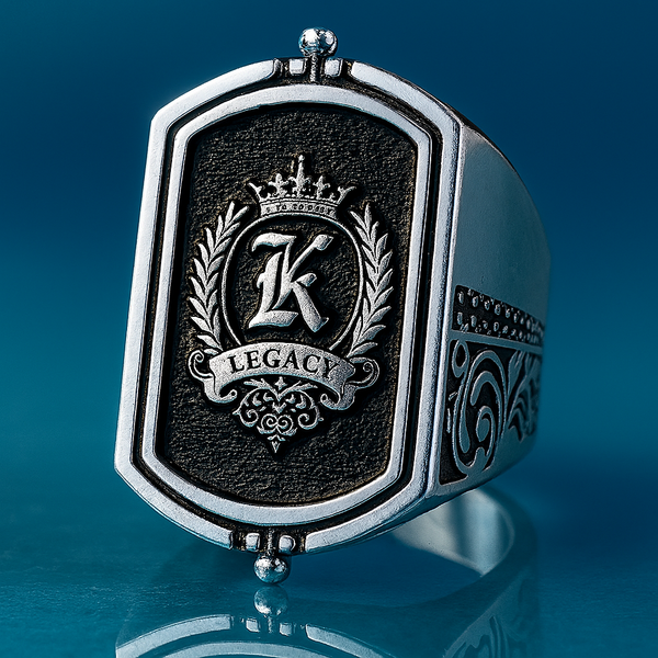 Personalized Family Crest Flip Ring for Men, Engraved Signet (925 Silver/Brass)
