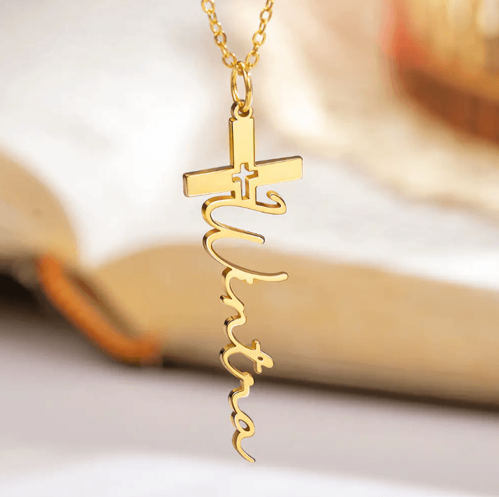 Custom Cross Name Necklace - Personalized Baptism, Christening, and First Communion Gifts - Elegant Crucifix Jewelry for Church Celebrations
