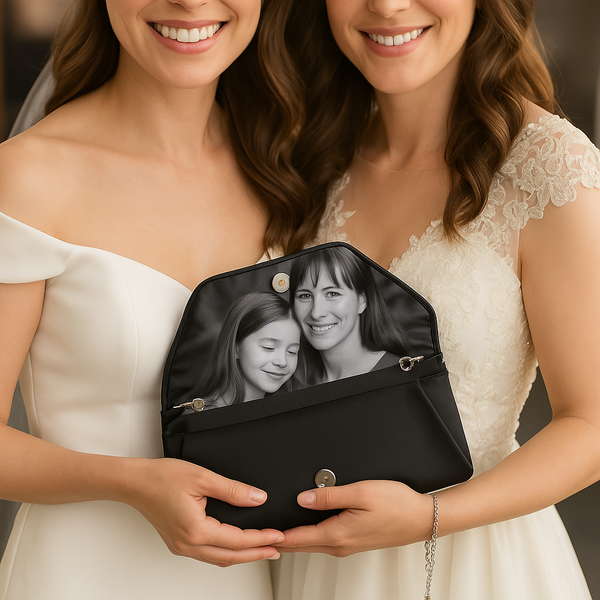 Personalized photo clutch bag with mom and daughter image, perfect for weddings or special occasions