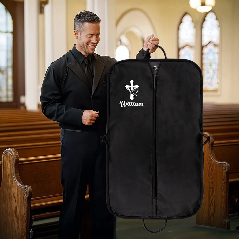 Personalized Pastor Garment Bag with Cross, Custom Name Clergy Robe Storage Travel Suit Cover Gift Red