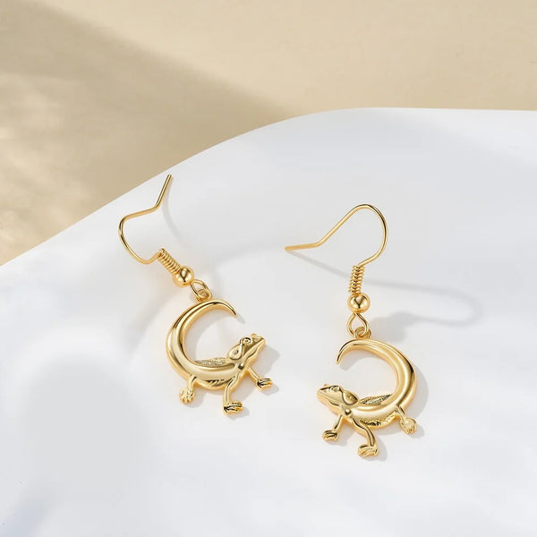 Bearded Dragon Earrings Gold Sterling Silver Dangle Lizard Jewelry Gift for Animal Lovers Women