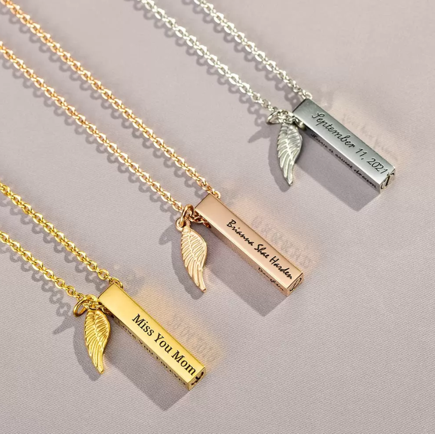 Cremation Urn Jewelry | Personalized 4 Sides Bar Cremation Urn Necklace with Custom Engraving | Memorial Ash Necklace for Pet and Human