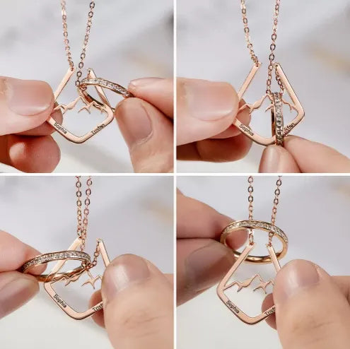 Personalized Mountain Ring Holder Necklace | Custom Engraved Geometric Ring Keeper Pendant | Mountain Range Minimalist Ring Keeper - Belbren
