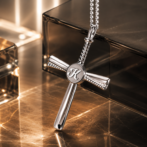 Personalized Baseball Necklace | Custom Initial Baseball Bat Pendant for Players, Fans & Coaches | Baseball Cross Sports Necklace