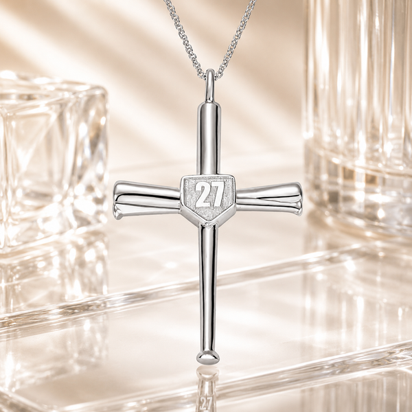 Personalized Baseball Bat Cross Pendant Necklace with Custom Initial and Number