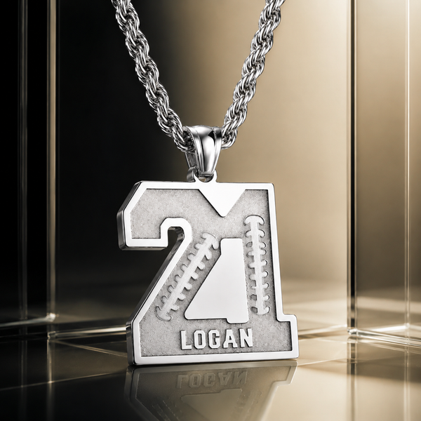 Personalized Football Name and Number Necklace for Athletes - Custom Sport Pendant in Stainless Steel, Gold, Rose Gold and Black