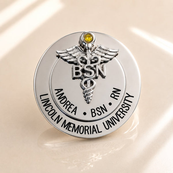 Personalized Caduceus Nurse Pin with Birthstone, Custom RN Medical Graduation Gift