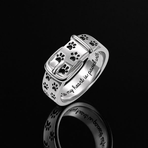 Personalized Paw Print Collar Ring – 925 Sterling Silver Engraved Pet Memorial Ring