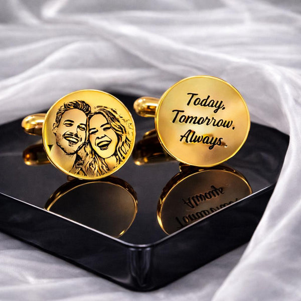 Personalized Photo Engraved Cufflinks for Men - Wedding Groom Memorial Gift
