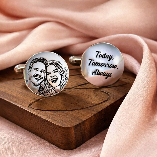 Silver Personalized Photo Cufflinks for Men – Custom Wedding Memorial Gift