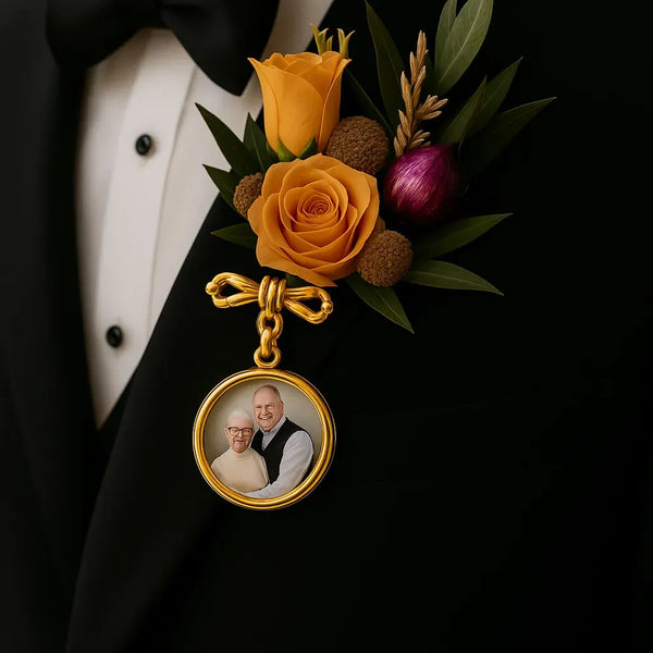 Wedding Photo Lapel Pin with Picture – Custom Bouquet Charm Keepsake