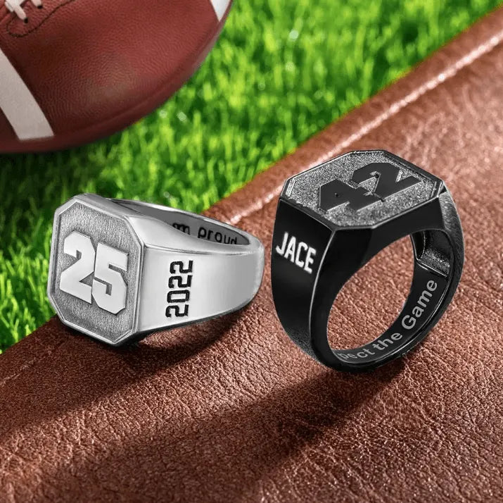 Custom Sports Championship Ring - Personalized Jersey Number Signet Ring for Baseball, Football, Basketball Fans - Belbren