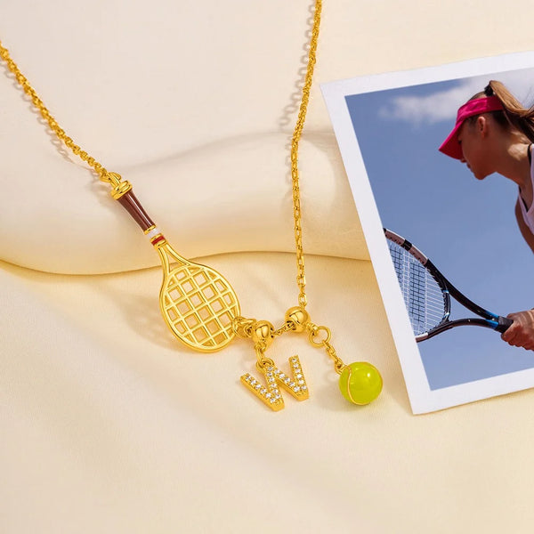 Personalized Tennis Necklace with Initial – Racket & Ball Jewelry