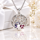 Personalized family tree necklace with custom birthstones in silver