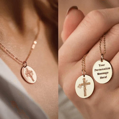 Sterling Silver Birth Flower Cross Necklace - Engraved Verse & Floral - Women's Gift