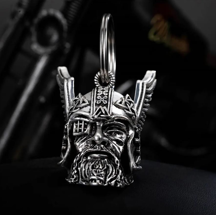 Odin Viking God Guardian Bell – Motorcycle Ride Protection, Norse Mythology Biker Keychain for Men, Good Luck Charm, Ideal Gift for Motorcyclists
