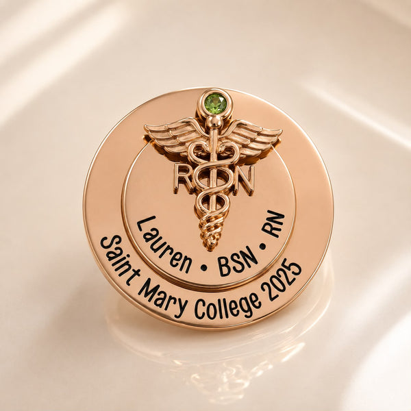Personalized Nursing Graduation Pin | Custom RN BSN Pin with Name & Birthstone