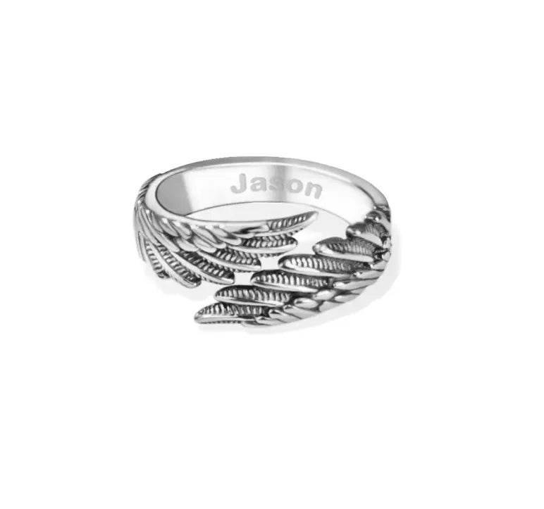 Sterling Silver Guardian Angel Wings Ring - Personalized – Belbren