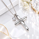 Personalized angel wing cremation urn necklace for ashes with cross pendant