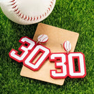Custom baseball number 30 earrings in red and white