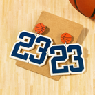 Custom basketball number 23 earrings in blue and white
