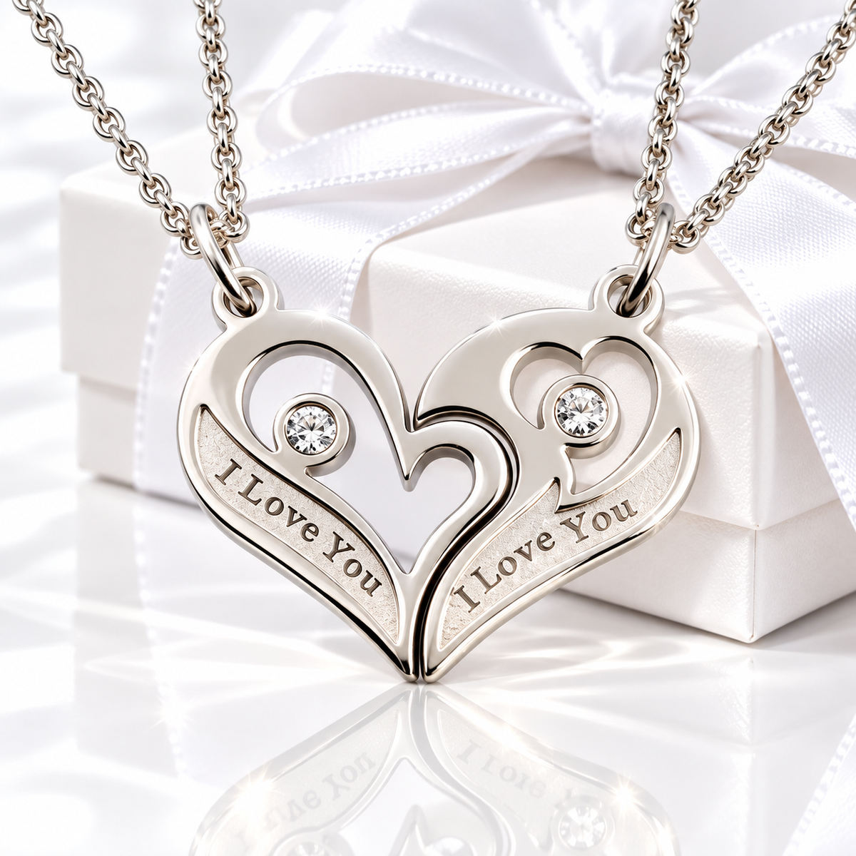 Personalized silver breakable heart necklace for couples with birthstones