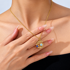 Gold sun and moon necklace with two custom birthstones
