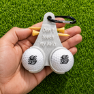 Grey funny golf ball holder with custom text two golf balls and carabiner clip