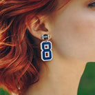 Personalized football player number 8 earring in black and blue