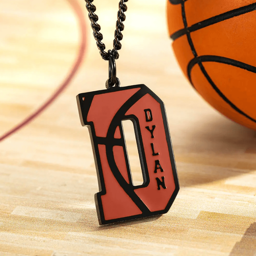 Custom Basketball Number Initial Necklace - Personalized Sports Pendant for Men & Kids - Engraved Jewelry in Stainless Steel, Gold, Rose Gold, and Black Plated Options - Belbren