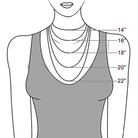 Illustration showing necklace lengths on a woman's torso: 14", 16", 18", 20", and 22" for reference on how each length falls on the body.