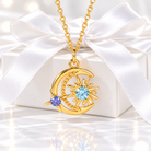 Gold crescent moon and sun birthstone necklace