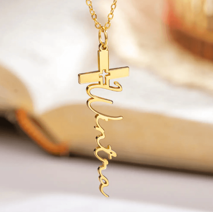 Custom Cross Name Necklace - Personalized Baptism, Christening, and First Communion Gifts - Elegant Crucifix Jewelry for Church Celebrations - Belbren