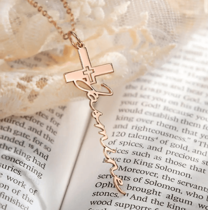 Custom Cross Name Necklace - Personalized Baptism, Christening, and First Communion Gifts - Elegant Crucifix Jewelry for Church Celebrations - Belbren