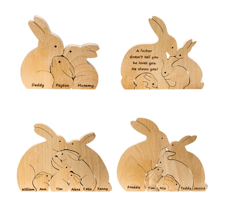 Custom Easter Bunny Family Puzzle - Personalized Wooden Easter Rabbit Nesting Toy - Unique Easter Gift & Home Décor - Belbren