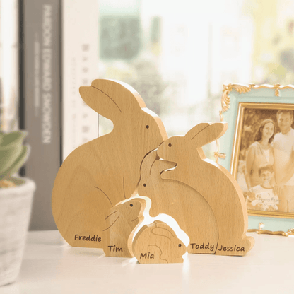 Custom Easter Bunny Family Puzzle - Personalized Wooden Easter Rabbit Nesting Toy - Unique Easter Gift & Home Décor - Belbren