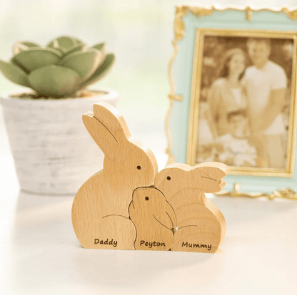 Custom Easter Bunny Family Puzzle - Personalized Wooden Easter Rabbit Nesting Toy - Unique Easter Gift & Home Décor - Belbren