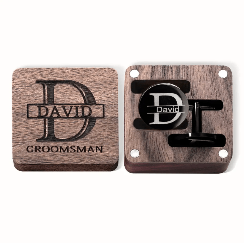 Personalized Cufflink & Tie Clip Set with Custom Wooden Box - Perfect for Groomsmen, Weddings & Special Occasions - Belbren