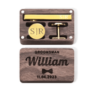 Personalized Cufflink & Tie Clip Set with Custom Wooden Box - Perfect for Groomsmen, Weddings & Special Occasions - Belbren