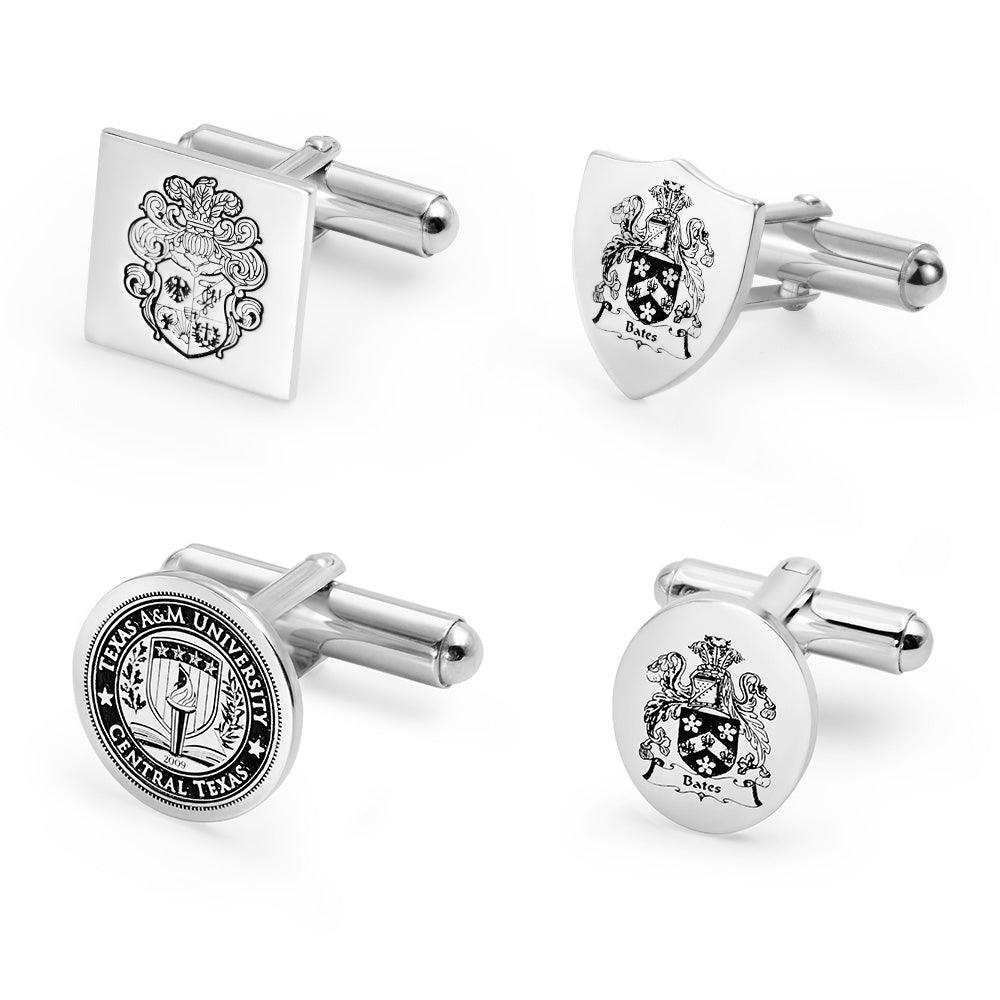 Custom Engraved Cufflinks with Family Crest - Personalized Monogram and Logo - Luxury Sterling Silver Men's Gift - Belbren